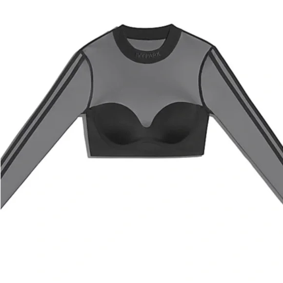 Ivy Park - Black Crop Top - Sheer Long Sleeved - Size L